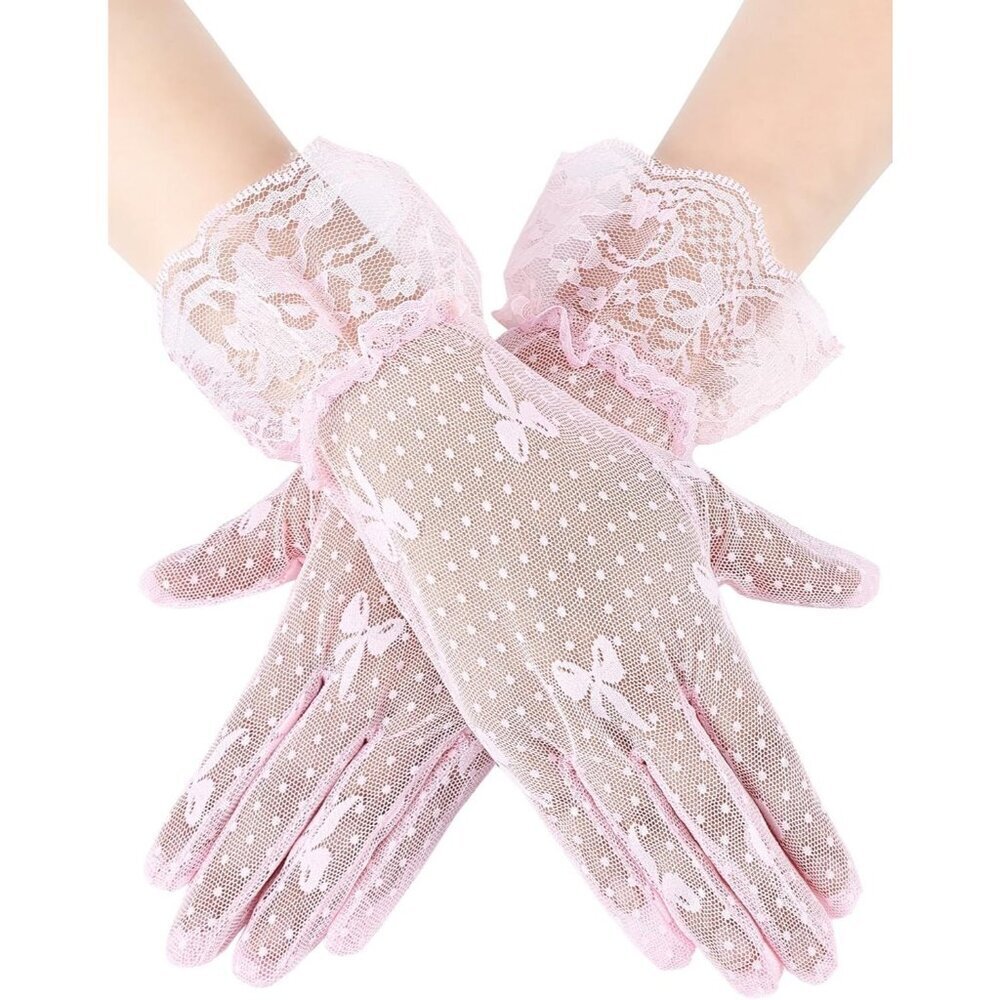 Women's Elegant Dress Up Lace Gloves Light Pink Halloween Wedding Parties Prom